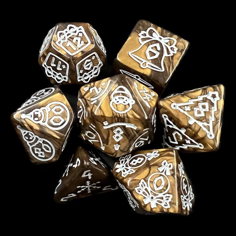 TDSO Christmas Pearl Gold & White 7 Dice Polyset