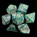 TDSO Christmas Pearl Green & Gold 7 Dice Polyset