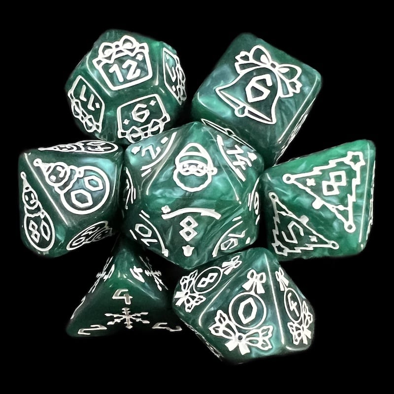 TDSO Christmas Pearl Green & White 7 Dice Polyset