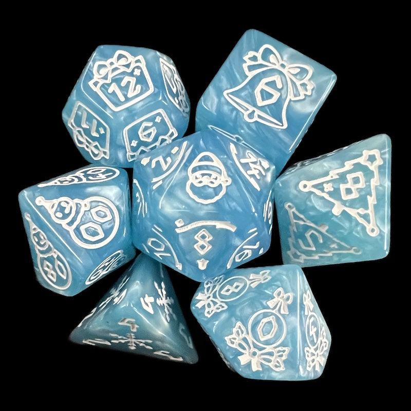 TDSO Christmas Pearl Light Blue & White 7 Dice Polyset