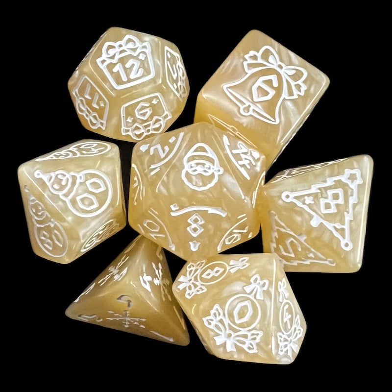 TDSO Christmas Pearl Pale Yellow & White 7 Dice Polyset