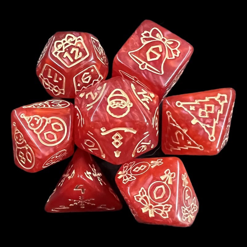 TDSO Christmas Pearl Red & Gold 7 Dice Polyset