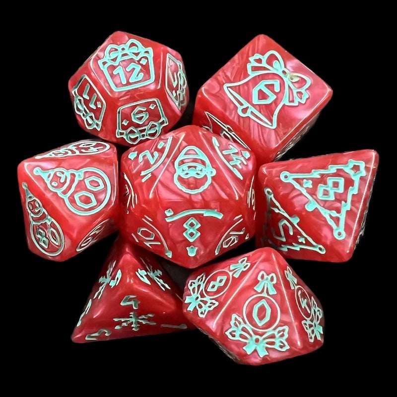 TDSO Christmas Pearl Red & Turquoise 7 Dice Polyset