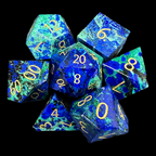 TDSO Gemstone Chrysocolla & Gold 7 Dice Polyset In Padded Case