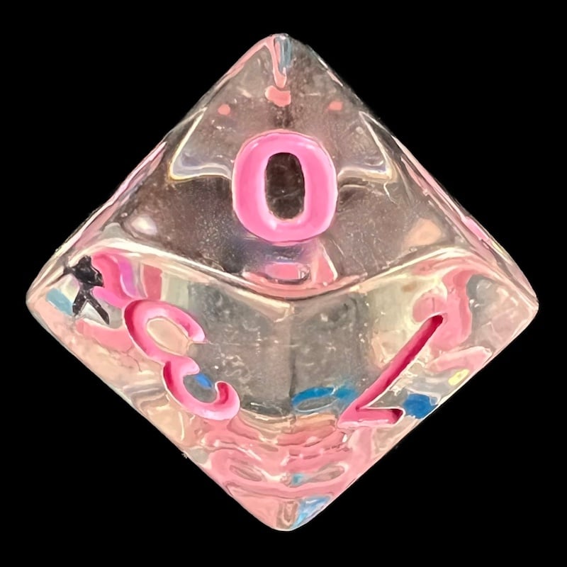TDSO Confetti Alphabet Clear & Pink D10 Dice