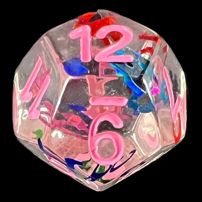 TDSO Confetti Alphabet Clear & Pink D12 Dice