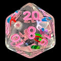TDSO Confetti Alphabet Clear & Pink D20 Dice