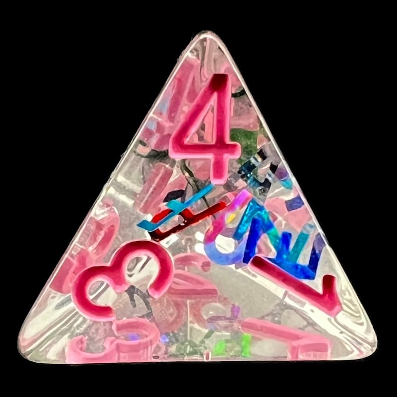 TDSO Confetti Alphabet Clear & Pink D4 Dice
