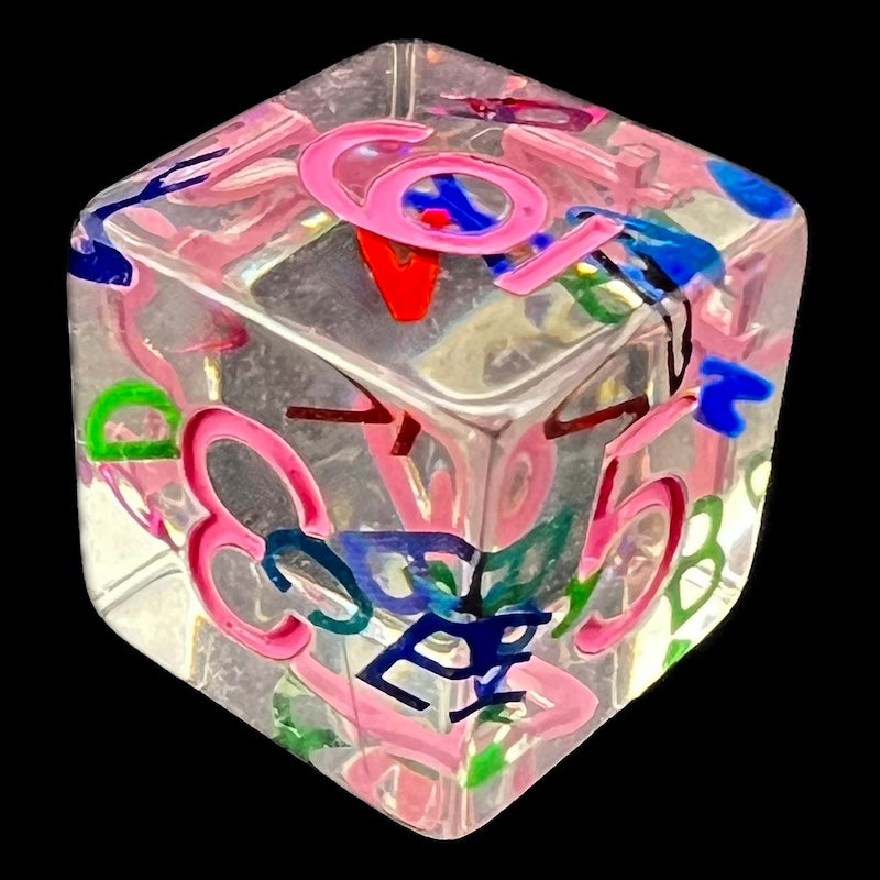 TDSO Confetti Alphabet Clear & Pink D6 Dice