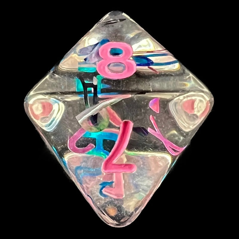 TDSO Confetti Alphabet Clear & Pink D8 Dice