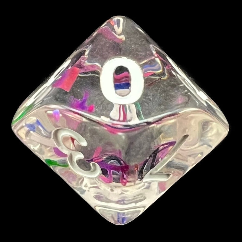 TDSO Confetti Alphabet Clear & White D10 Dice