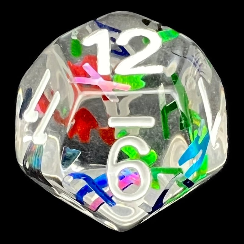 TDSO Confetti Alphabet Clear & White D12 Dice