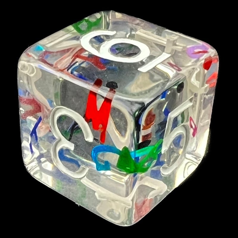 TDSO Confetti Alphabet Clear & White D6 Dice