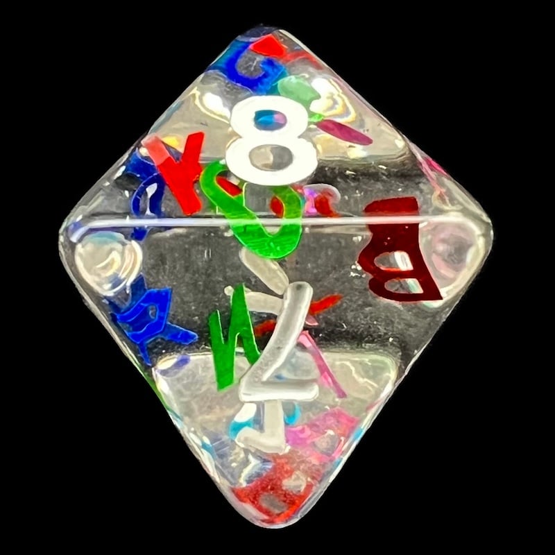 TDSO Confetti Alphabet Clear & White D8 Dice