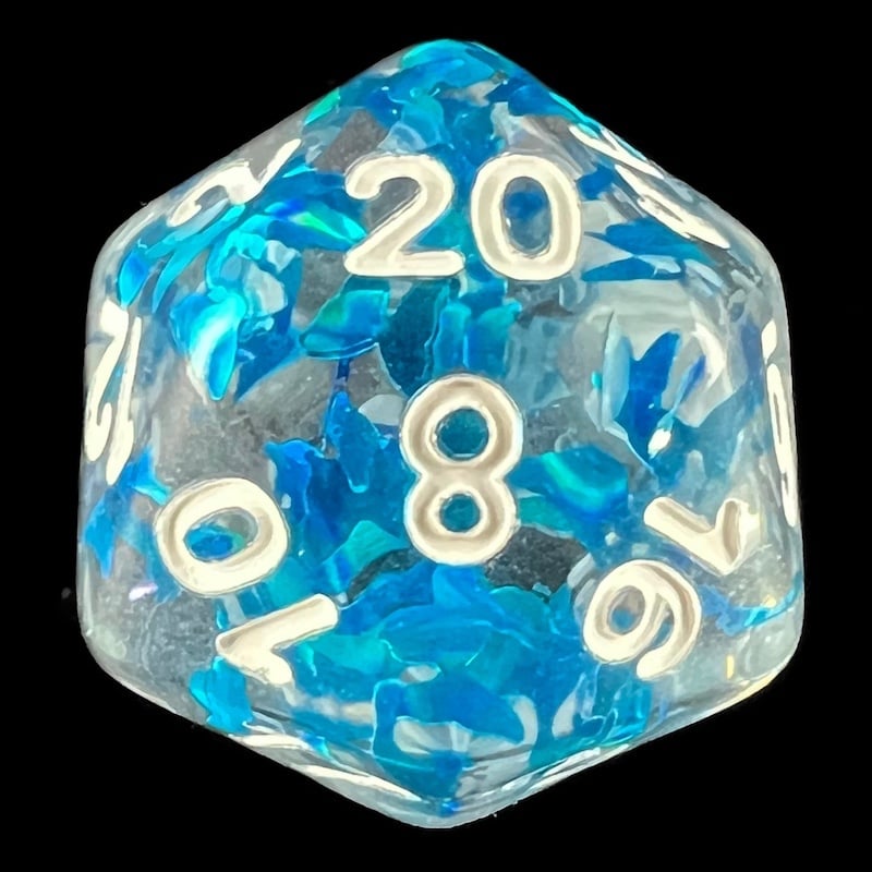 HALF PRICE CLEARANCE TDSO Confetti Butterfly Blue & White D20 Dice