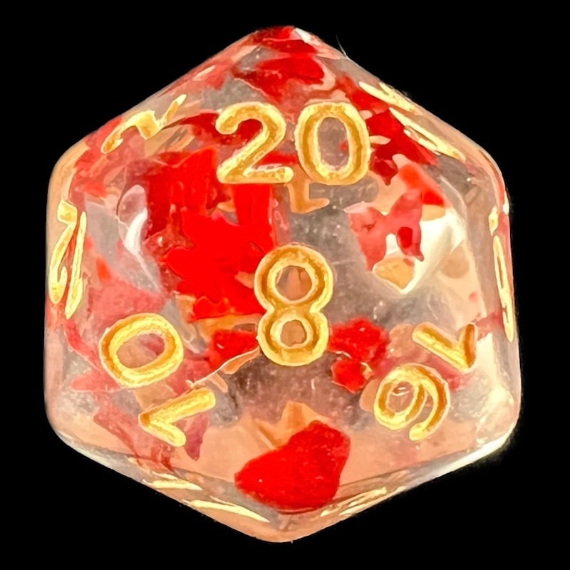 HALF PRICE CLEARANCE TDSO Confetti Butterfly Red & Gold D20 Dice