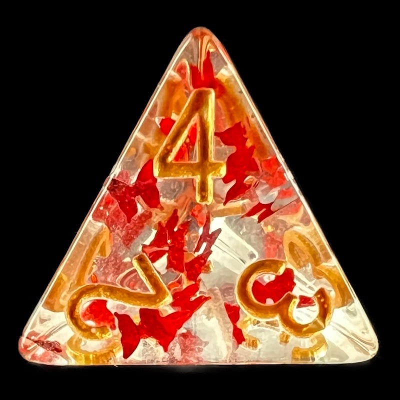 HALF PRICE CLEARANCE TDSO Confetti Butterfly Red & Gold D4 Dice