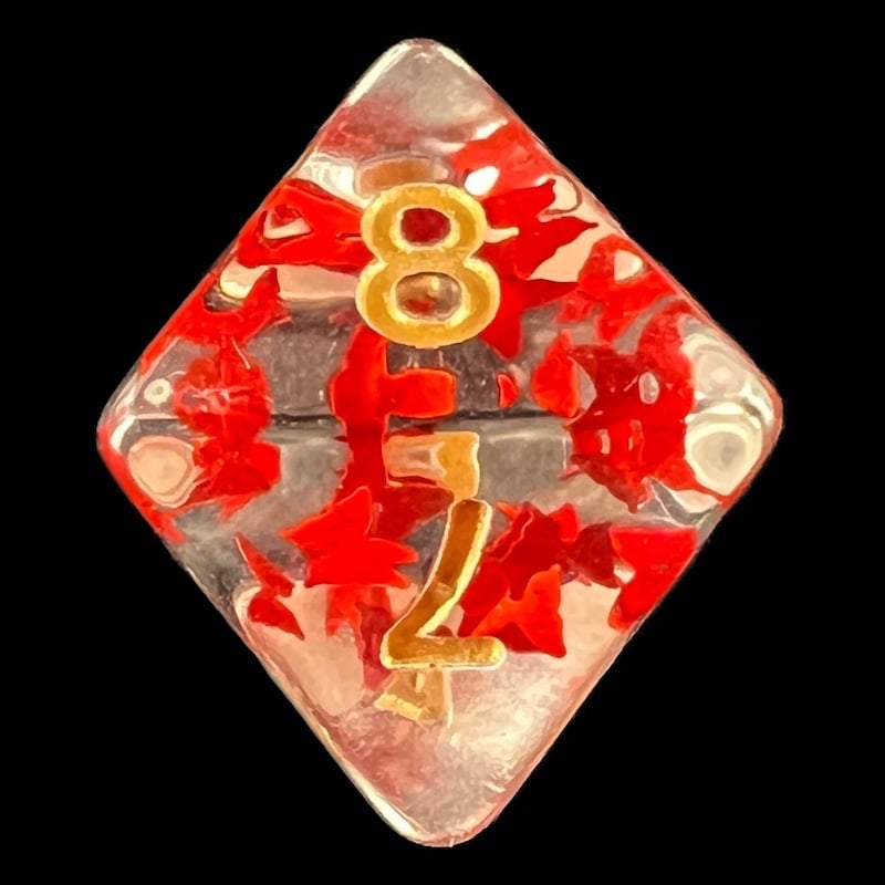 HALF PRICE CLEARANCE TDSO Confetti Butterfly Red & Gold D8 Dice