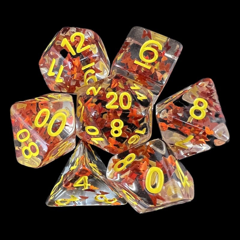 TDSO Confetti Butterfly Red & Yellow 7 Dice Polyset