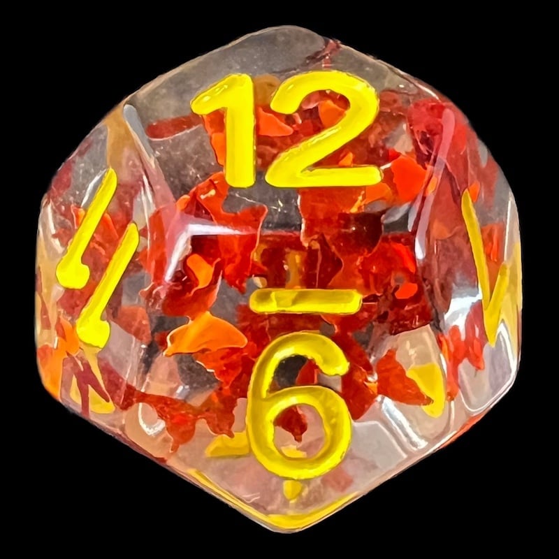 TDSO Confetti Butterfly Red & Yellow D12 Dice