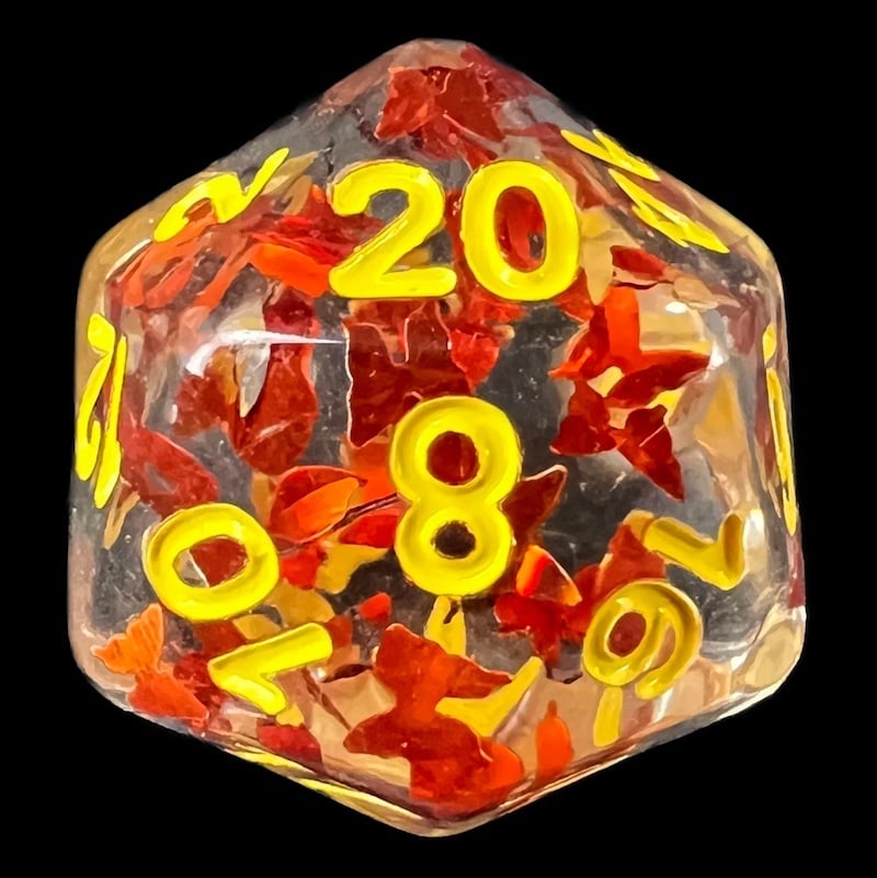 TDSO Confetti Butterfly Red & Yellow D20 Dice