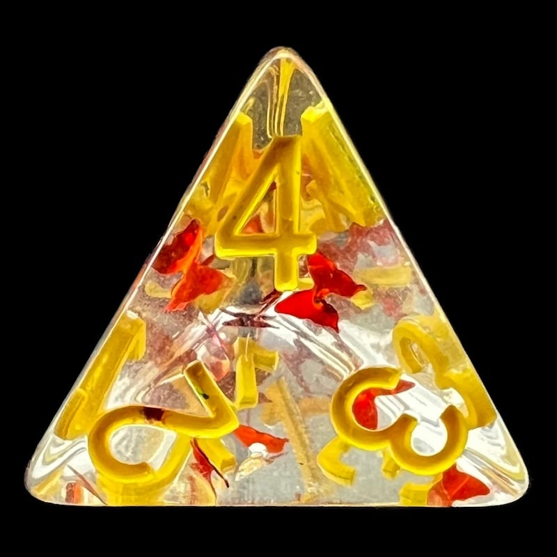 TDSO Confetti Butterfly Red & Yellow D4 Dice