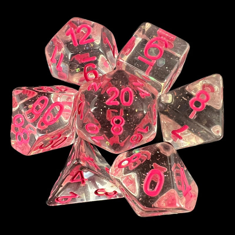 TDSO Confetti Clear & Pink 7 Dice Polyset