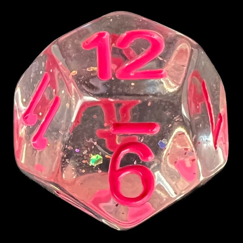 TDSO Confetti Clear & Pink D12 Dice