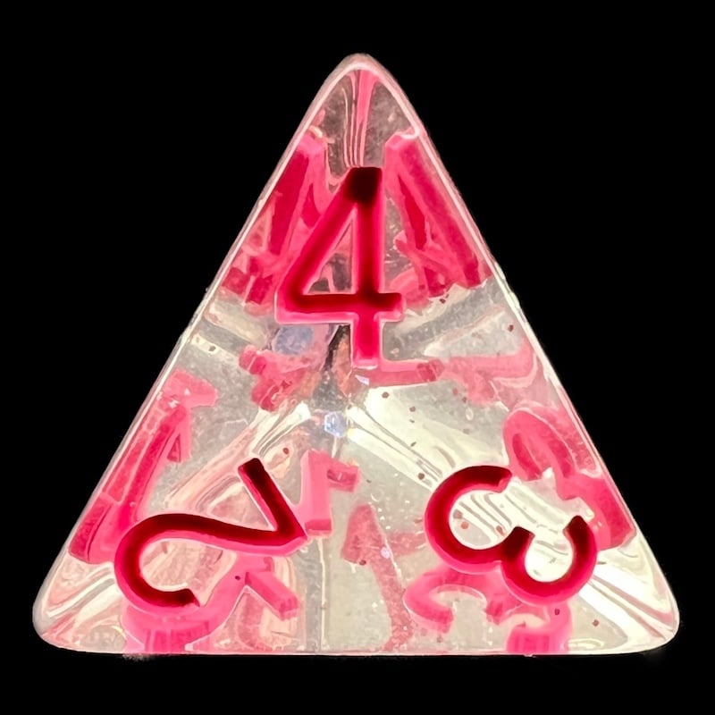 TDSO Confetti Clear & Pink D4 Dice