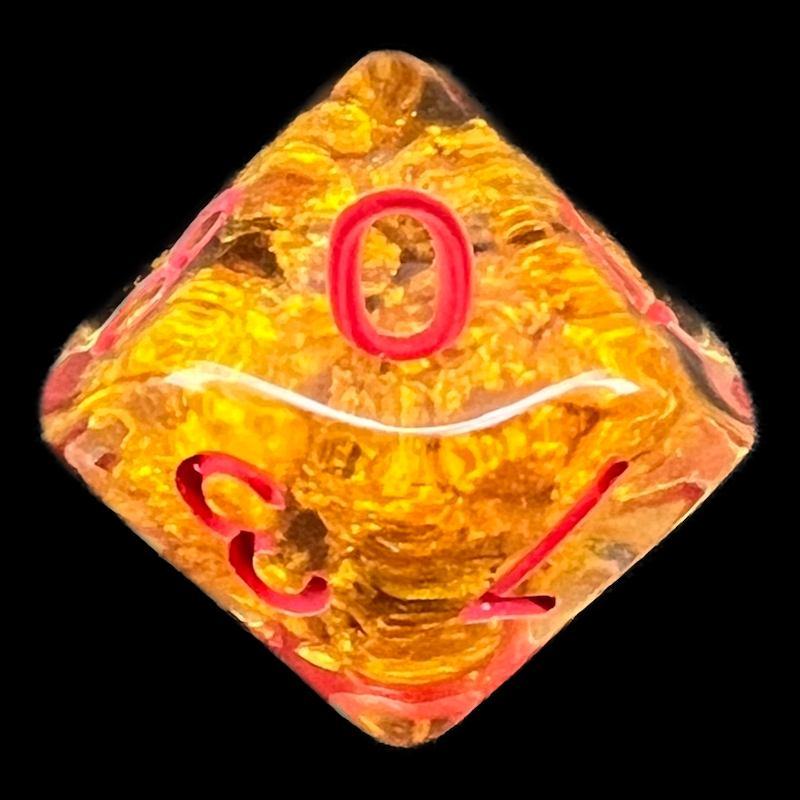 TDSO Confetti Fools Gold Clear with Red D10 Dice