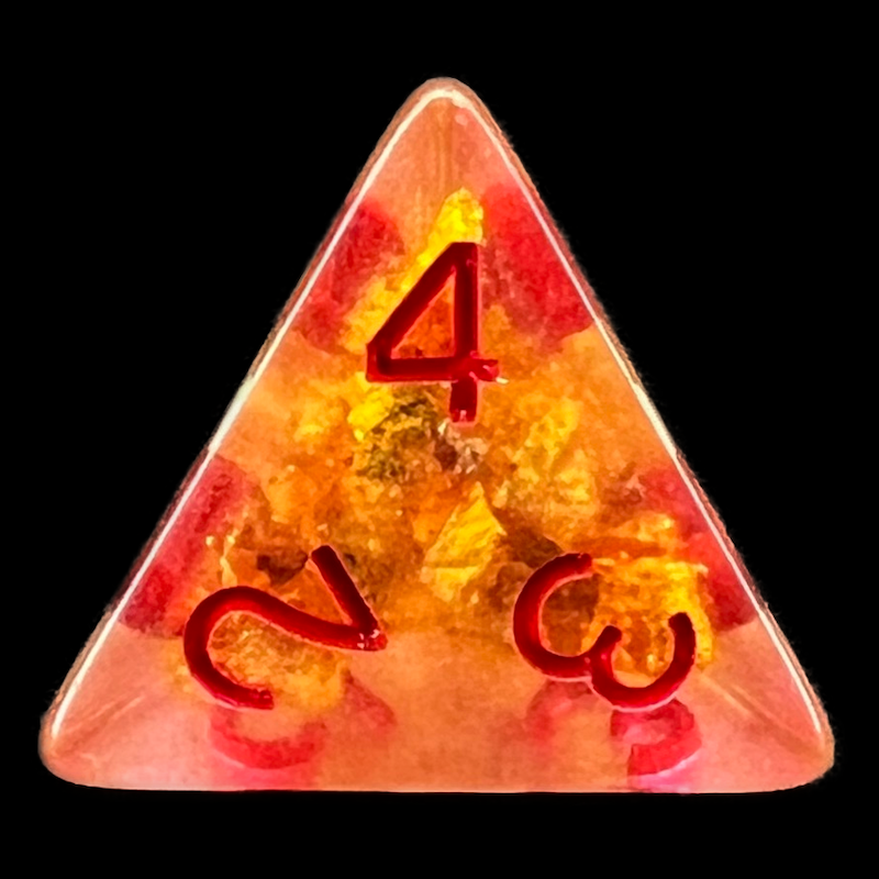 TDSO Confetti Fools Gold Clear with Red D4 Dice