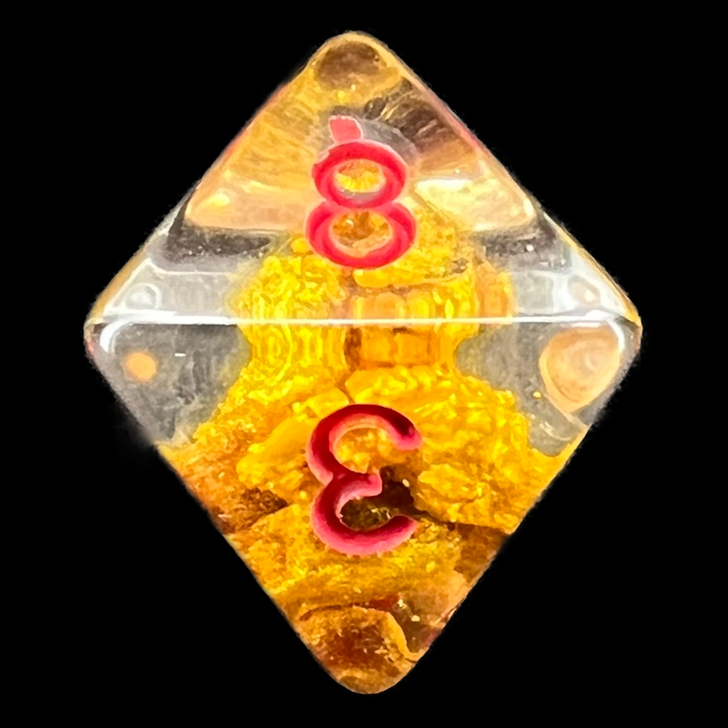 TDSO Confetti Fools Gold Clear with Red D8 Dice