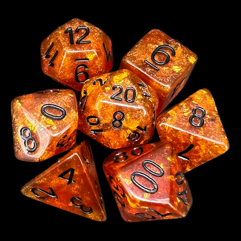 TDSO Confetti Amber Gold & Black 7 Dice Polyset