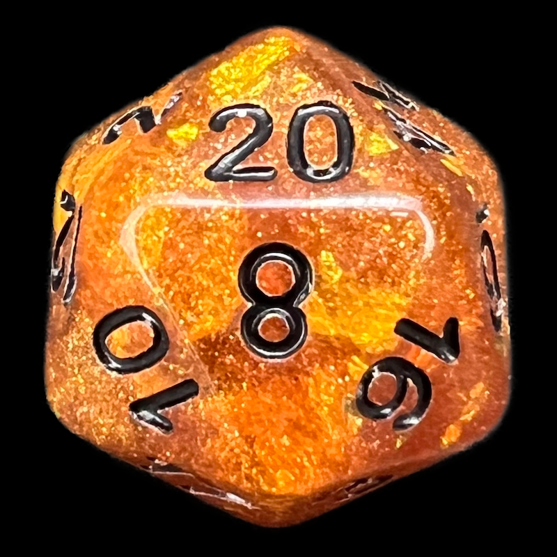 TDSO Confetti Amber Gold & Black D20 Dice