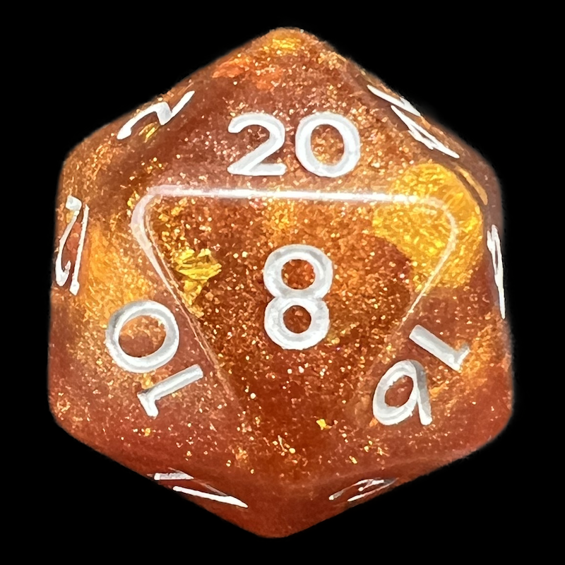 TDSO Confetti Gold Amber & Silver D20 Dice