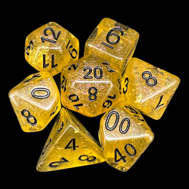 TDSO Confetti Gold & Black 7 Dice Polyset