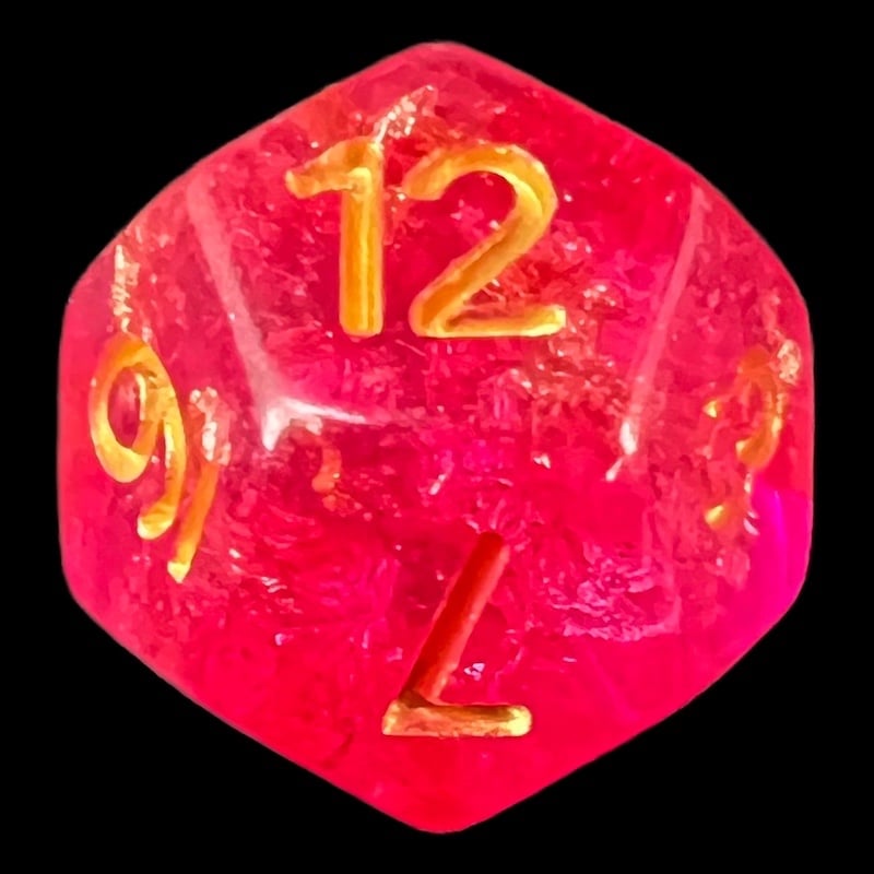 TDSO Confetti Hot Pink & Gold D12 Dice