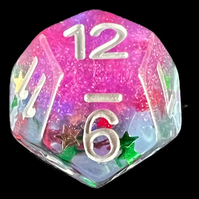 HALF PRICE CLEARANCE TDSO Confetti Layer Purple & Glitter D12 Dice
