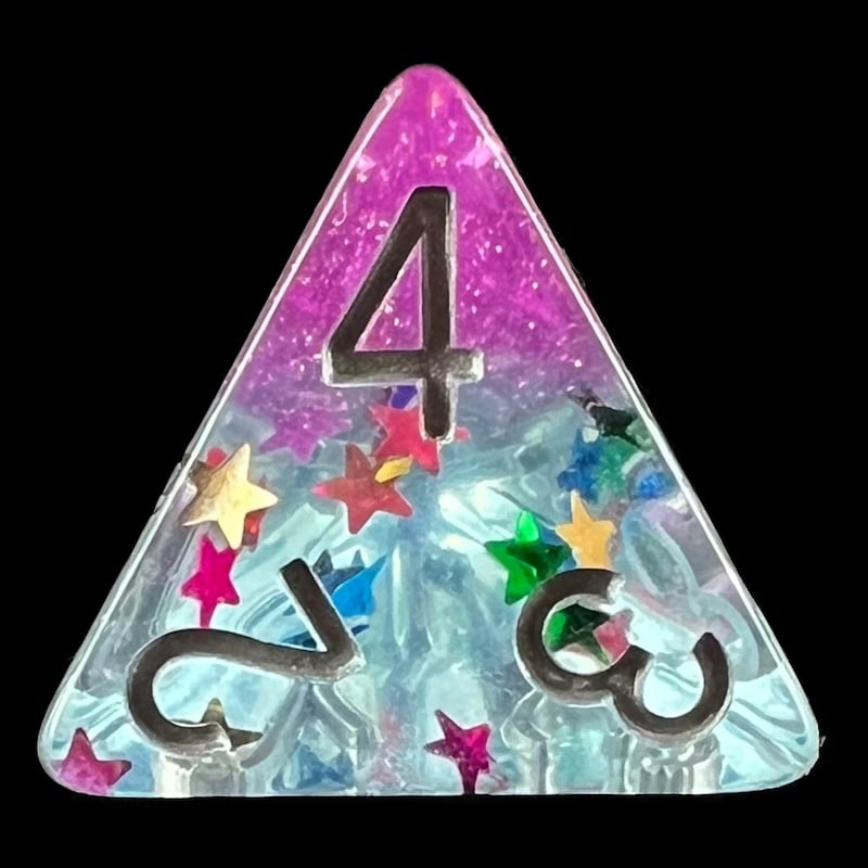 HALF PRICE CLEARANCE TDSO Confetti Layer Purple & Glitter D4 Dice