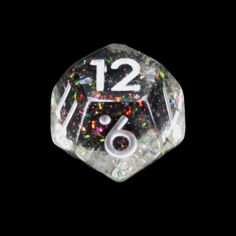 HALF PRICE CLEARANCE TDSO Confetti Mica Black Rainbow Glitter D12 Dice
