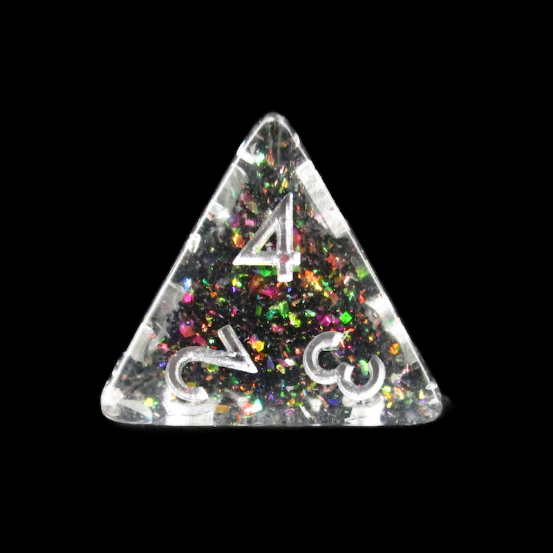 HALF PRICE CLEARANCE TDSO Confetti Mica Black Rainbow Glitter D4 Dice