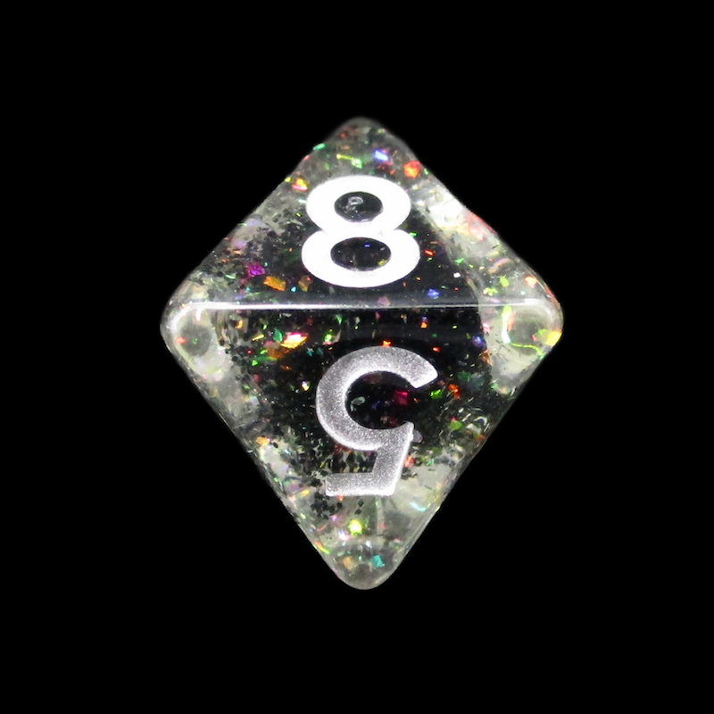 HALF PRICE CLEARANCE TDSO Confetti Mica Black Rainbow Glitter D8 Dice