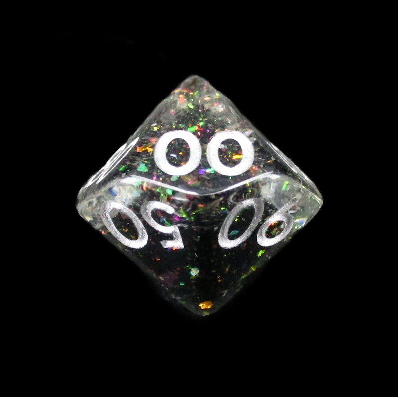 HALF PRICE CLEARANCE TDSO Confetti Mica Black Rainbow Glitter Percentile Dice