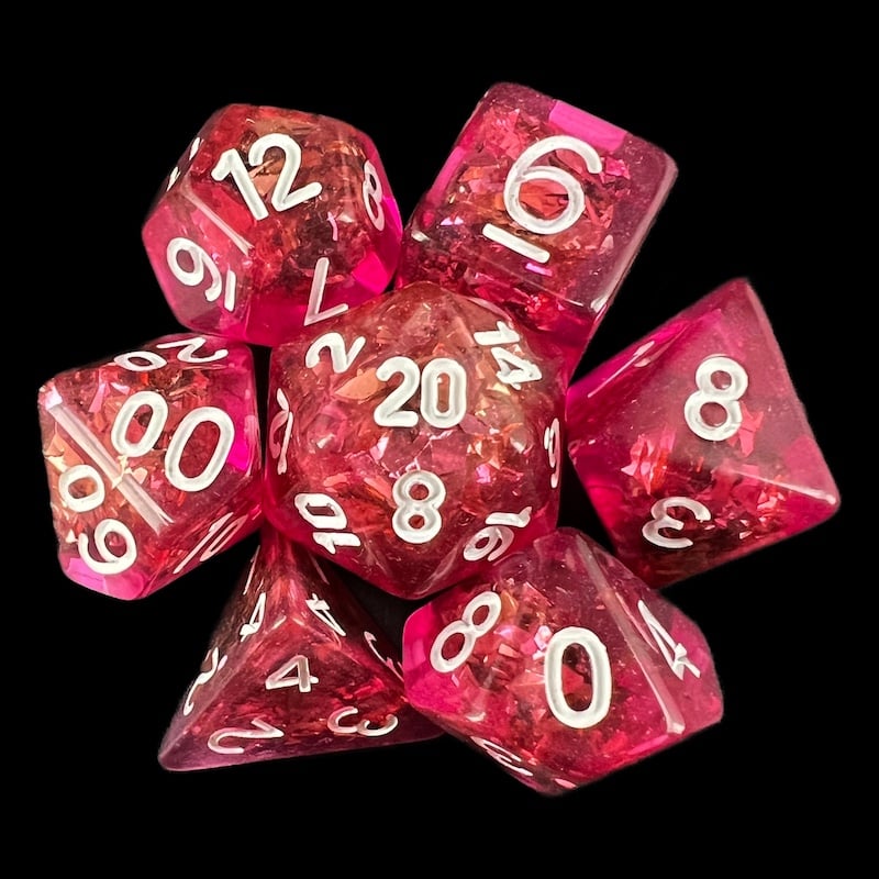 TDSO Confetti Pink & Silver 7 Dice Polyset