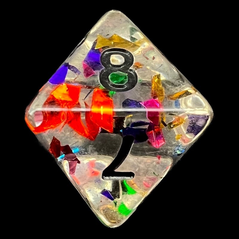 TDSO Confetti Rainbow & Black D8 Dice
