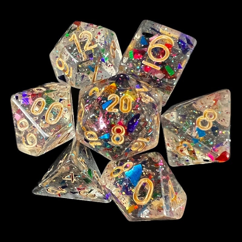 TDSO Confetti Rainbow Glitter 7 Dice Polyset
