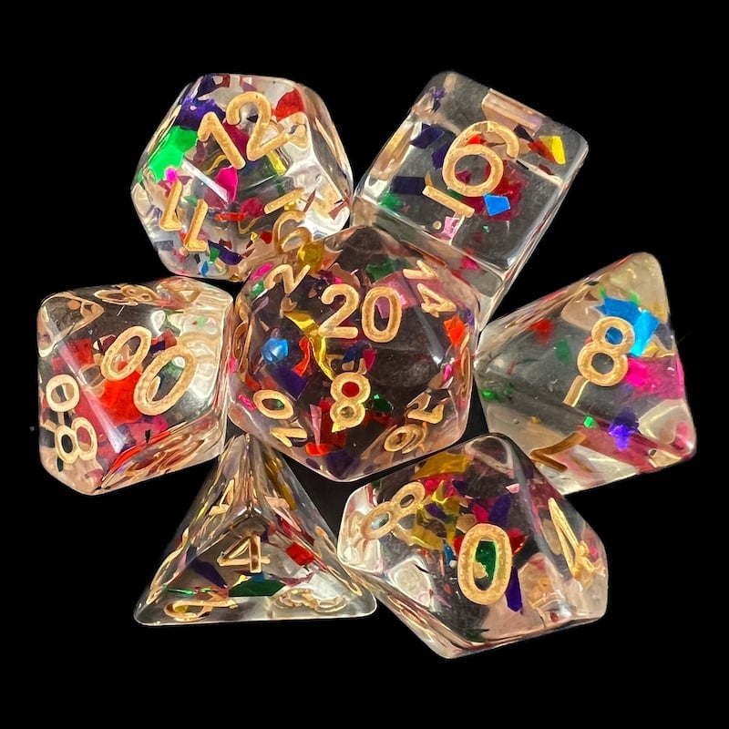 TDSO Confetti Rainbow & Gold 7 Dice Polyset