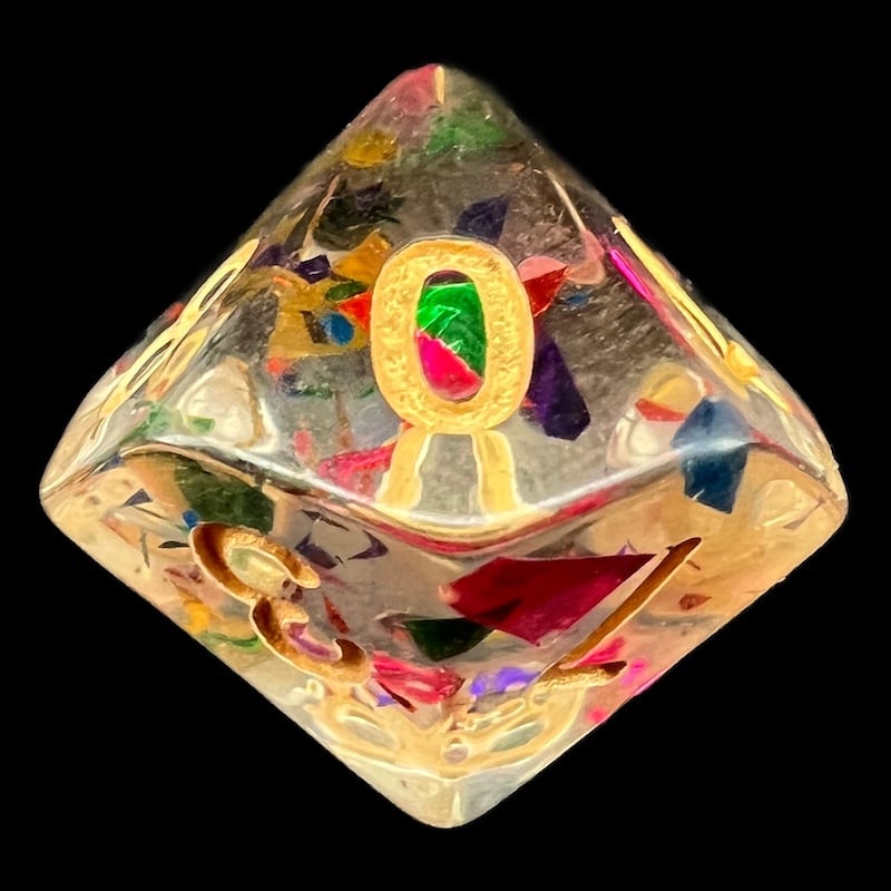 TDSO Confetti Rainbow & Gold D10 Dice