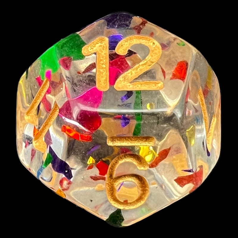 TDSO Confetti Rainbow & Gold D12 Dice