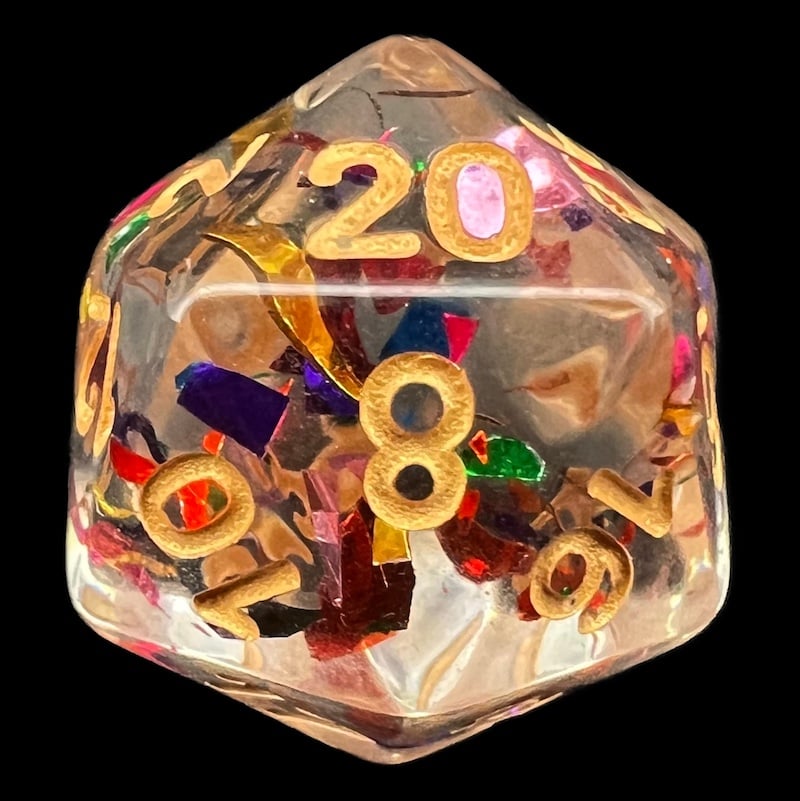 TDSO Confetti Rainbow & Gold D20 Dice